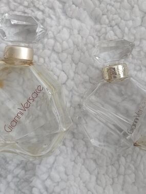 Versace Rare Vintage Clear Glass Gianni Versace Bottles with Gold Accents Set